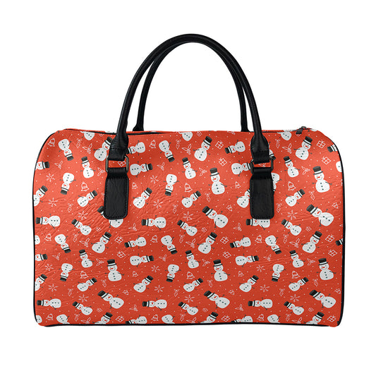 Christmas Snowman Pattern Print Leather Duffle Bag