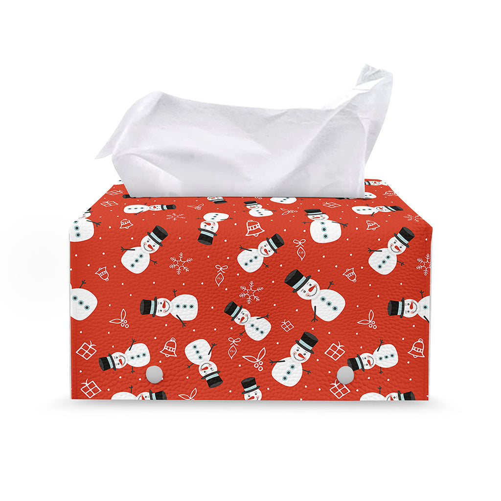 Christmas Snowman Pattern Print Leather Tissue Box Cover