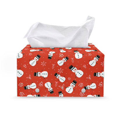 Christmas Snowman Pattern Print Leather Tissue Box Cover