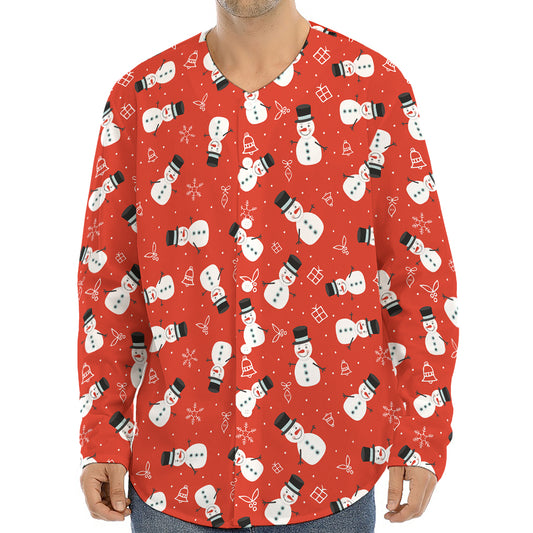 Christmas Snowman Pattern Print Long Sleeve Baseball Jersey