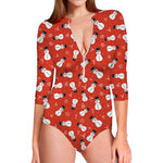 Christmas Snowman Pattern Print Long Sleeve Swimsuit