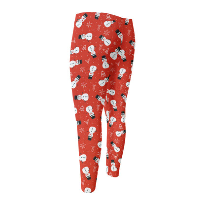 Christmas Snowman Pattern Print Men's Compression Pants