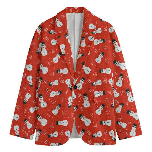 Christmas Snowman Pattern Print Men's Cotton Blazer