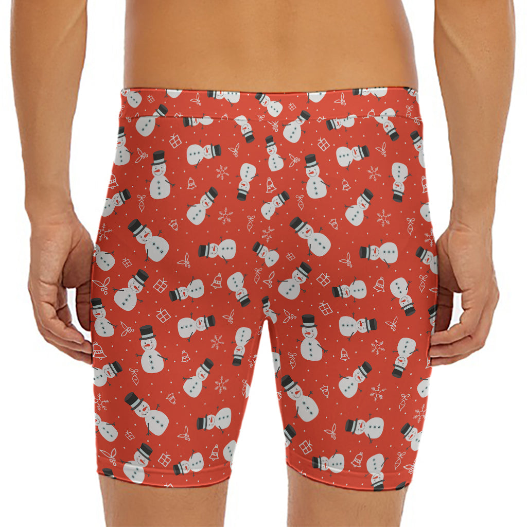 Christmas Snowman Pattern Print Men's Long Boxer Briefs