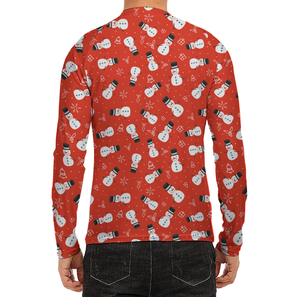 Christmas Snowman Pattern Print Men's Long Sleeve Rash Guard