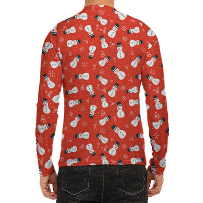Christmas Snowman Pattern Print Men's Long Sleeve Rash Guard