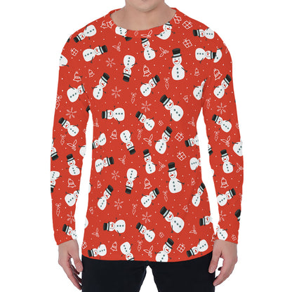 Christmas Snowman Pattern Print Men's Long Sleeve T-Shirt