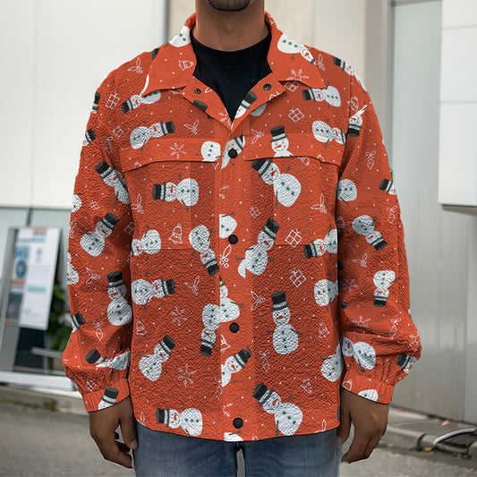 Christmas Snowman Pattern Print Men's Shirt Jacket