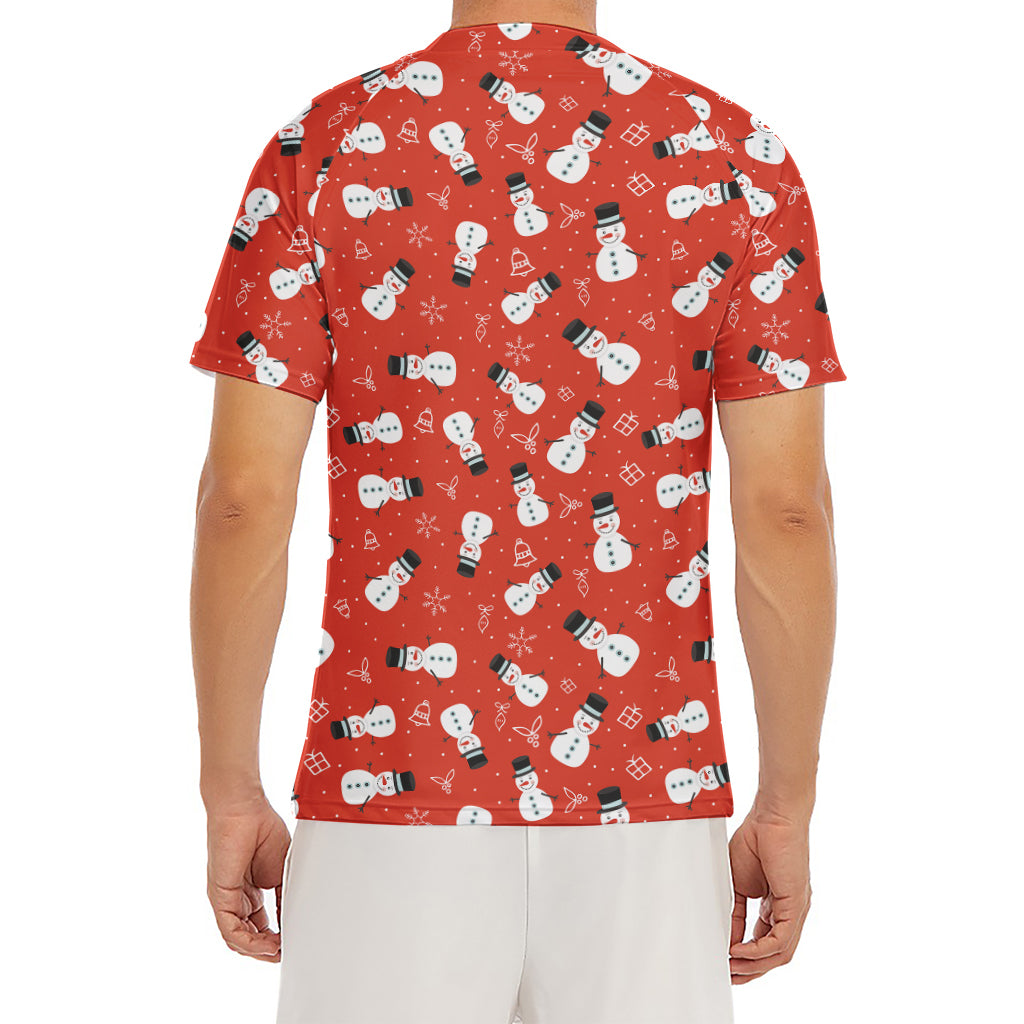 Christmas Snowman Pattern Print Men's Short Sleeve Rash Guard