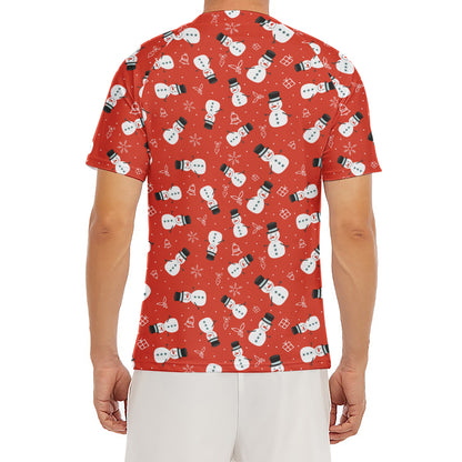 Christmas Snowman Pattern Print Men's Short Sleeve Rash Guard