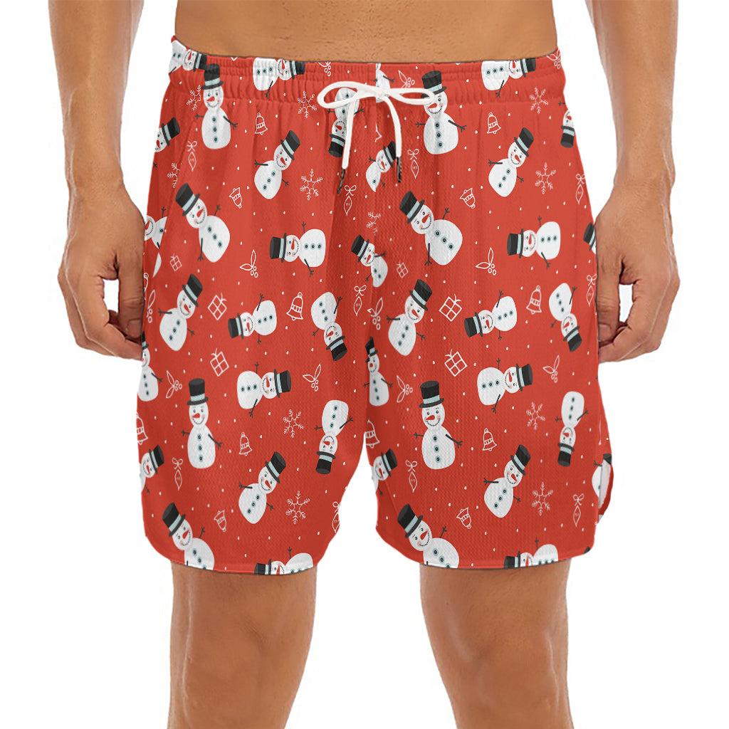 Christmas Snowman Pattern Print Men's Split Running Shorts