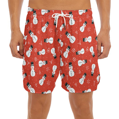Christmas Snowman Pattern Print Men's Split Running Shorts