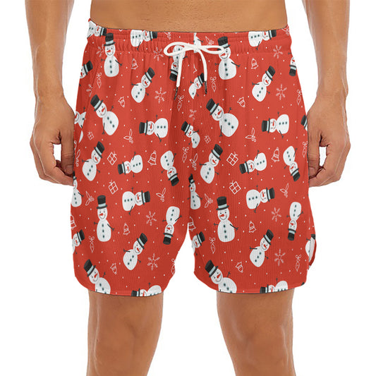 Christmas Snowman Pattern Print Men's Split Running Shorts