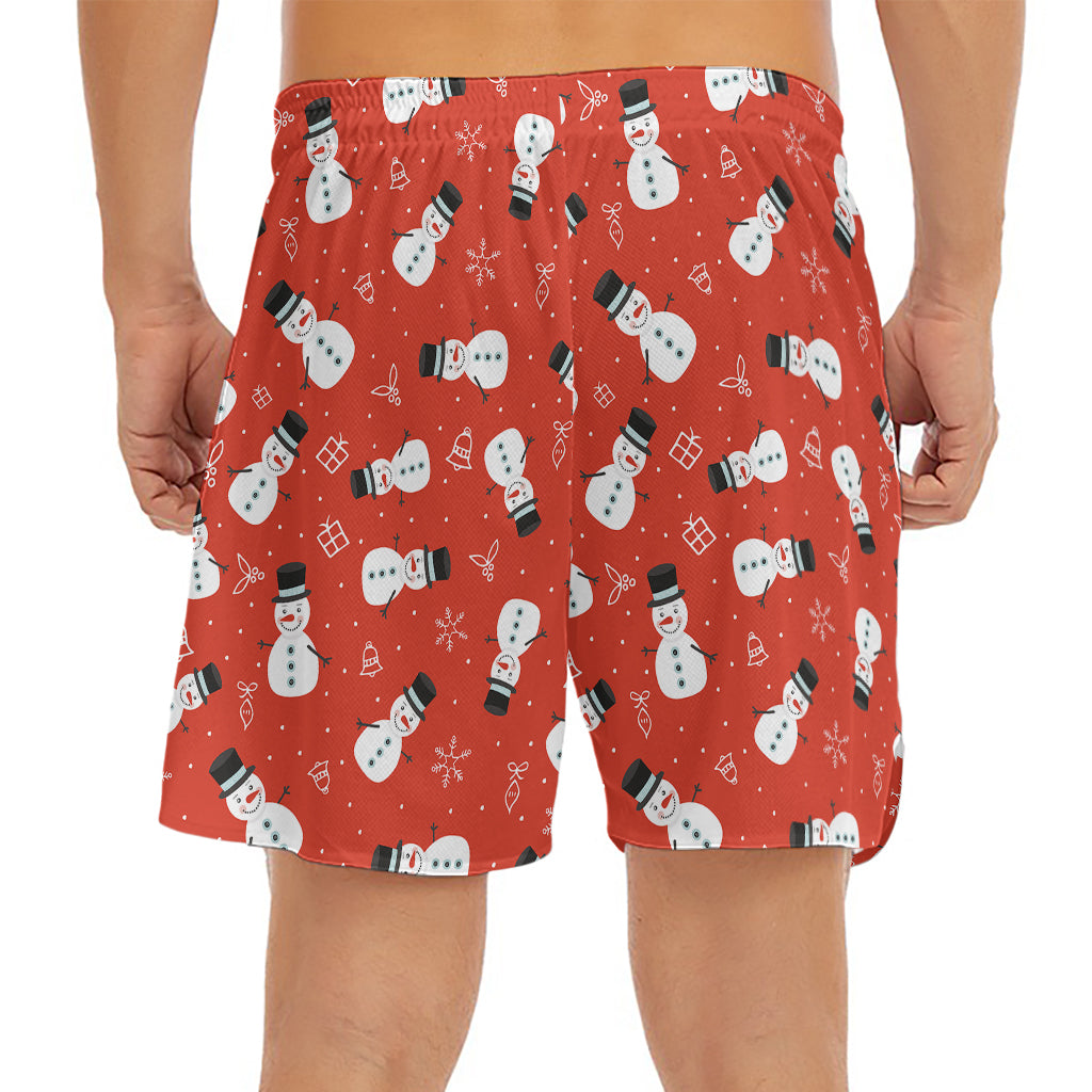 Christmas Snowman Pattern Print Men's Split Running Shorts