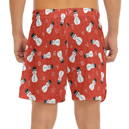 Christmas Snowman Pattern Print Men's Split Running Shorts