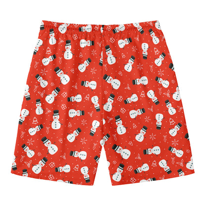 Christmas Snowman Pattern Print Men's Swim Trunks