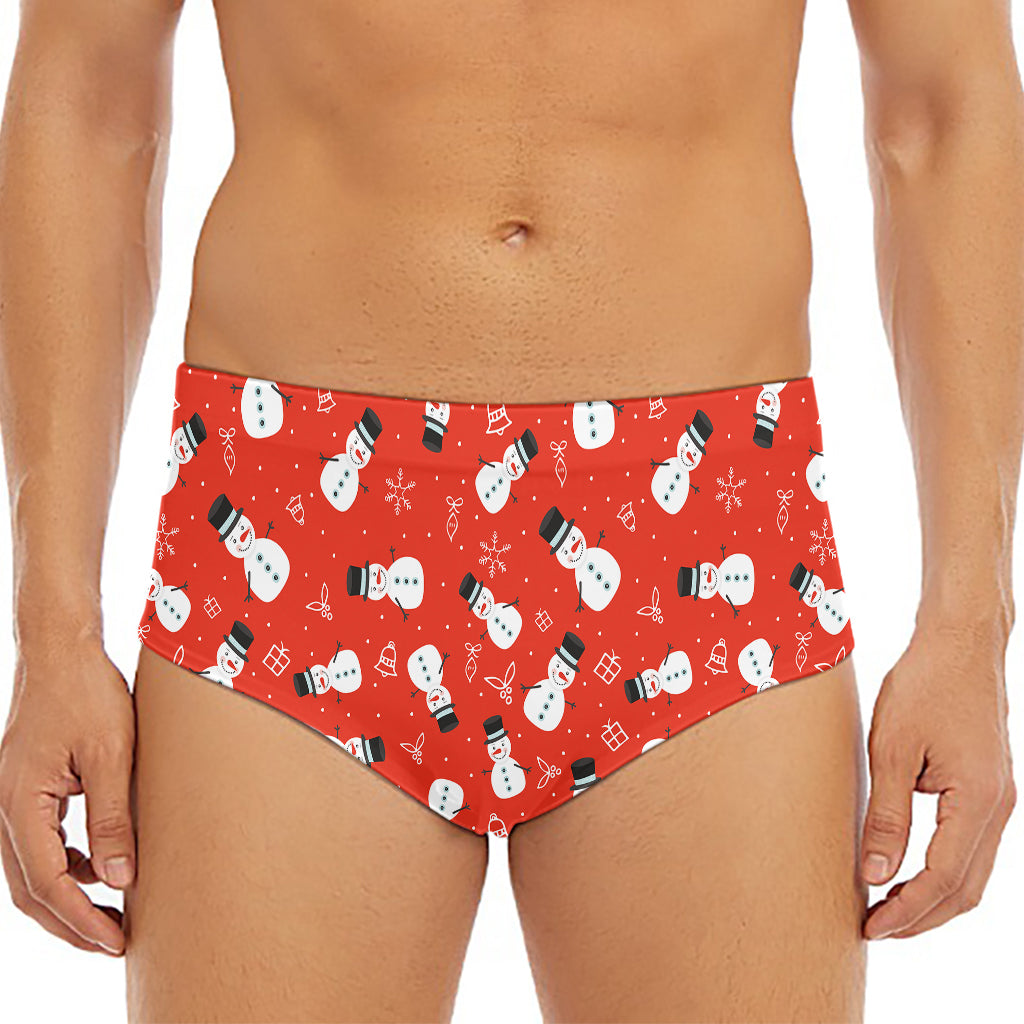 Christmas Snowman Pattern Print Men's Triangle Swim Briefs