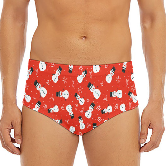 Christmas Snowman Pattern Print Men's Triangle Swim Briefs