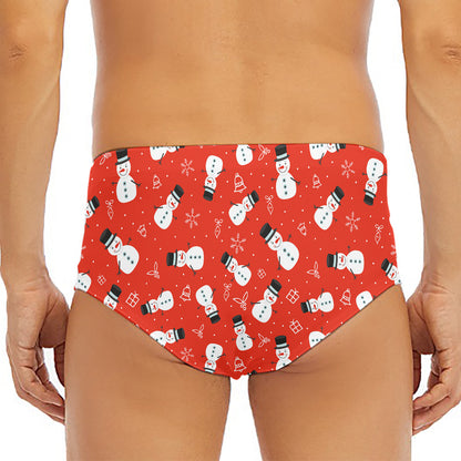 Christmas Snowman Pattern Print Men's Triangle Swim Briefs