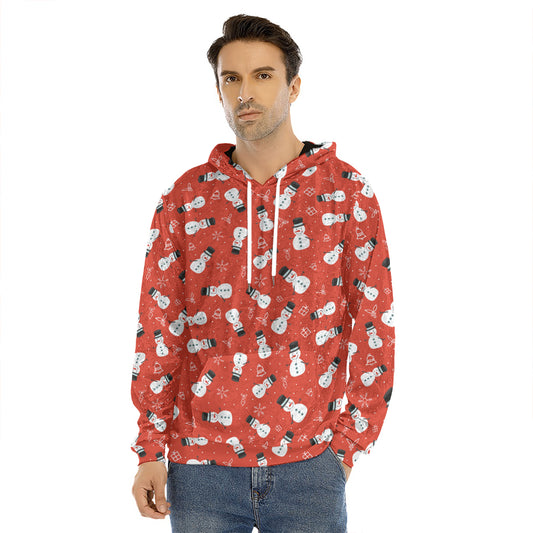 Christmas Snowman Pattern Print Men's Velvet Pullover Hoodie