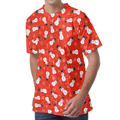 Christmas Snowman Pattern Print Men's Velvet T-Shirt