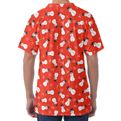 Christmas Snowman Pattern Print Men's Velvet T-Shirt