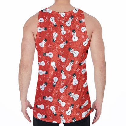 Christmas Snowman Pattern Print Men's Velvet Tank Top