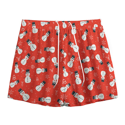 Christmas Snowman Pattern Print Mesh Shorts