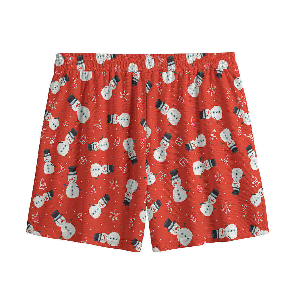Christmas Snowman Pattern Print Mesh Shorts