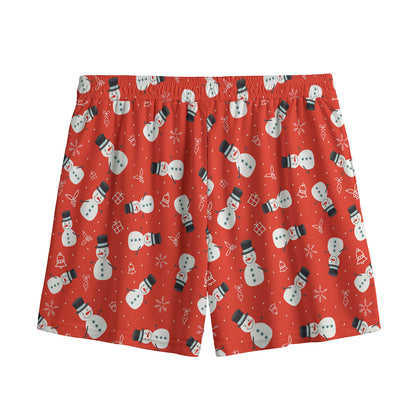 Christmas Snowman Pattern Print Mesh Shorts