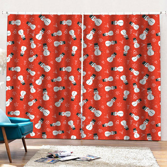 Christmas Snowman Pattern Print Pencil Pleat Curtains