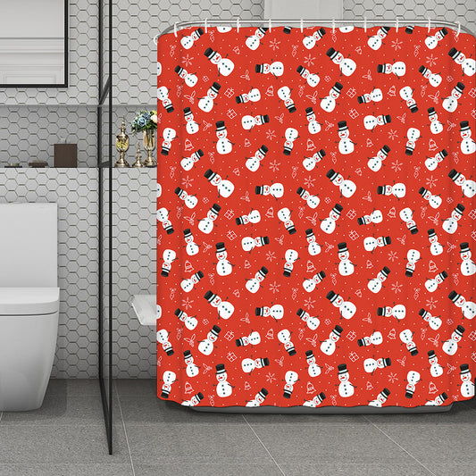 Christmas Snowman Pattern Print Polyester Shower Curtain