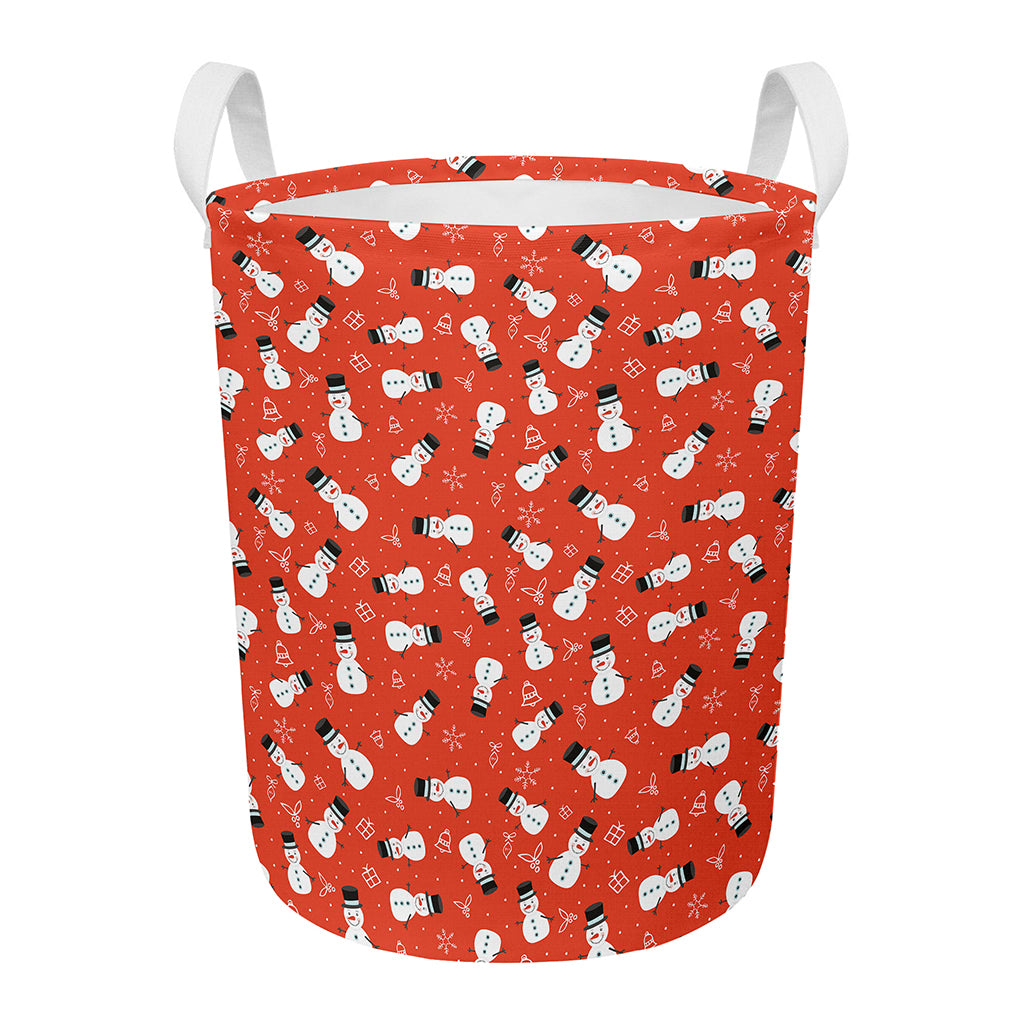 Christmas Snowman Pattern Print Round Laundry Basket