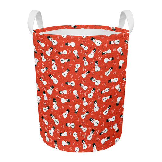 Christmas Snowman Pattern Print Round Laundry Basket
