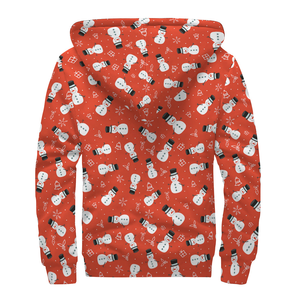 Christmas Snowman Pattern Print Sherpa Lined Zip Up Hoodie