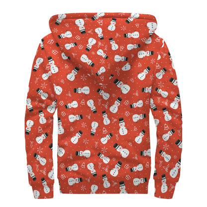 Christmas Snowman Pattern Print Sherpa Lined Zip Up Hoodie