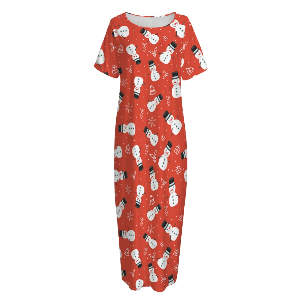 Christmas Snowman Pattern Print Short Sleeve Long Nightdress