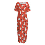 Christmas Snowman Pattern Print Short Sleeve Long Nightdress