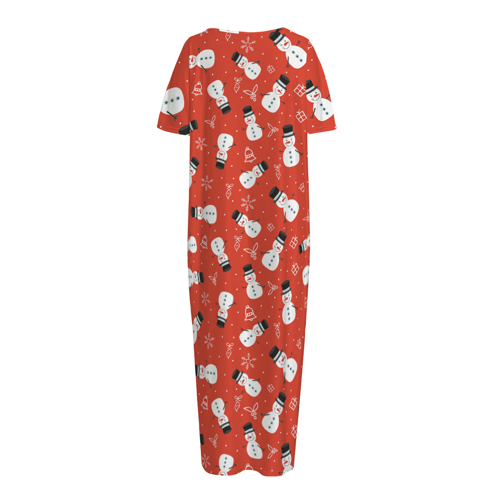 Christmas Snowman Pattern Print Short Sleeve Long Nightdress