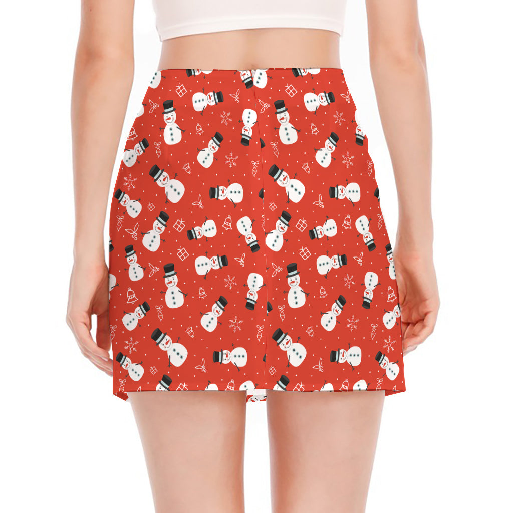 Christmas Snowman Pattern Print Side Slit Mini Skirt