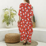 Christmas Snowman Pattern Print Silk V-Neck Kaftan Dress