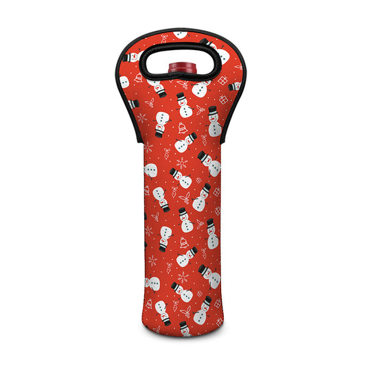 Christmas Snowman Pattern Print Single Neoprene Wine Tote