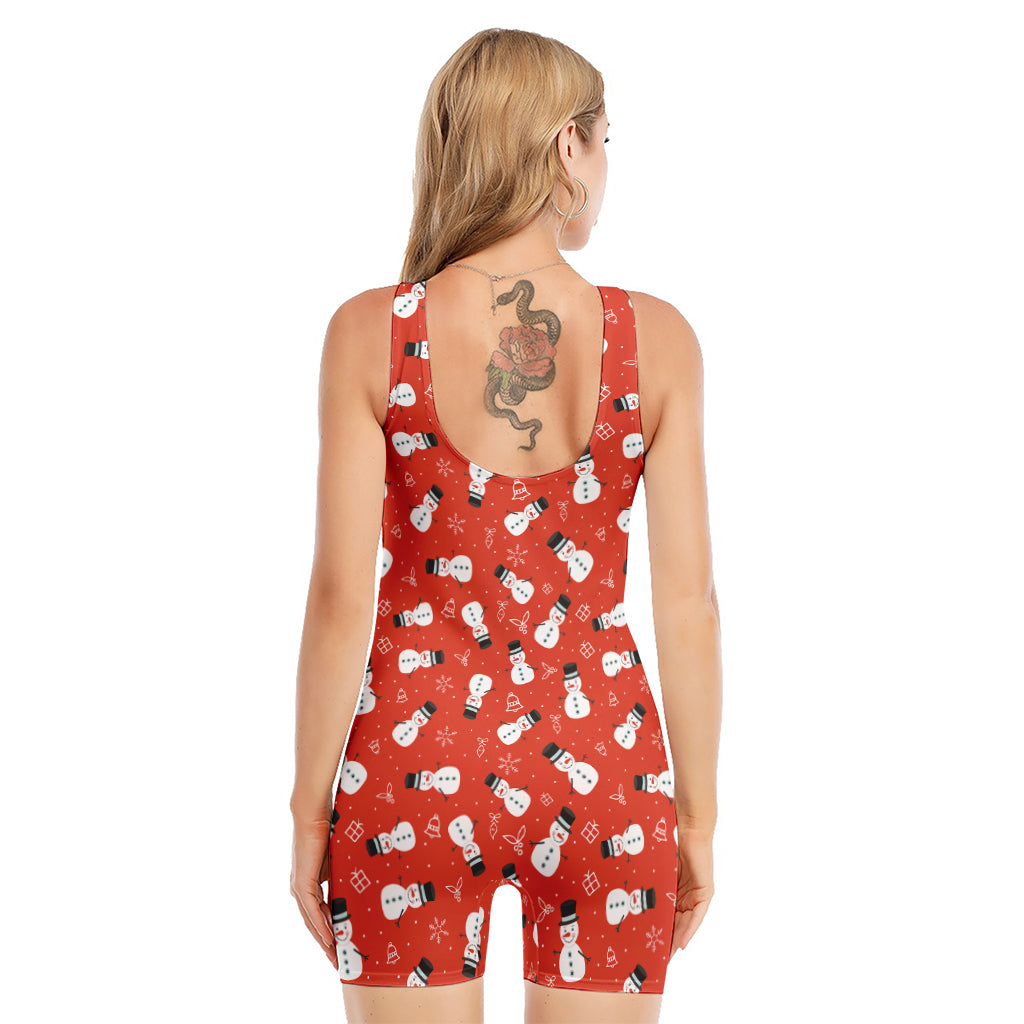 Christmas Snowman Pattern Print Sleeveless One Piece Swimsuit