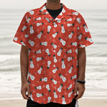 Christmas Snowman Pattern Print Textured Short Sleeve Shirt