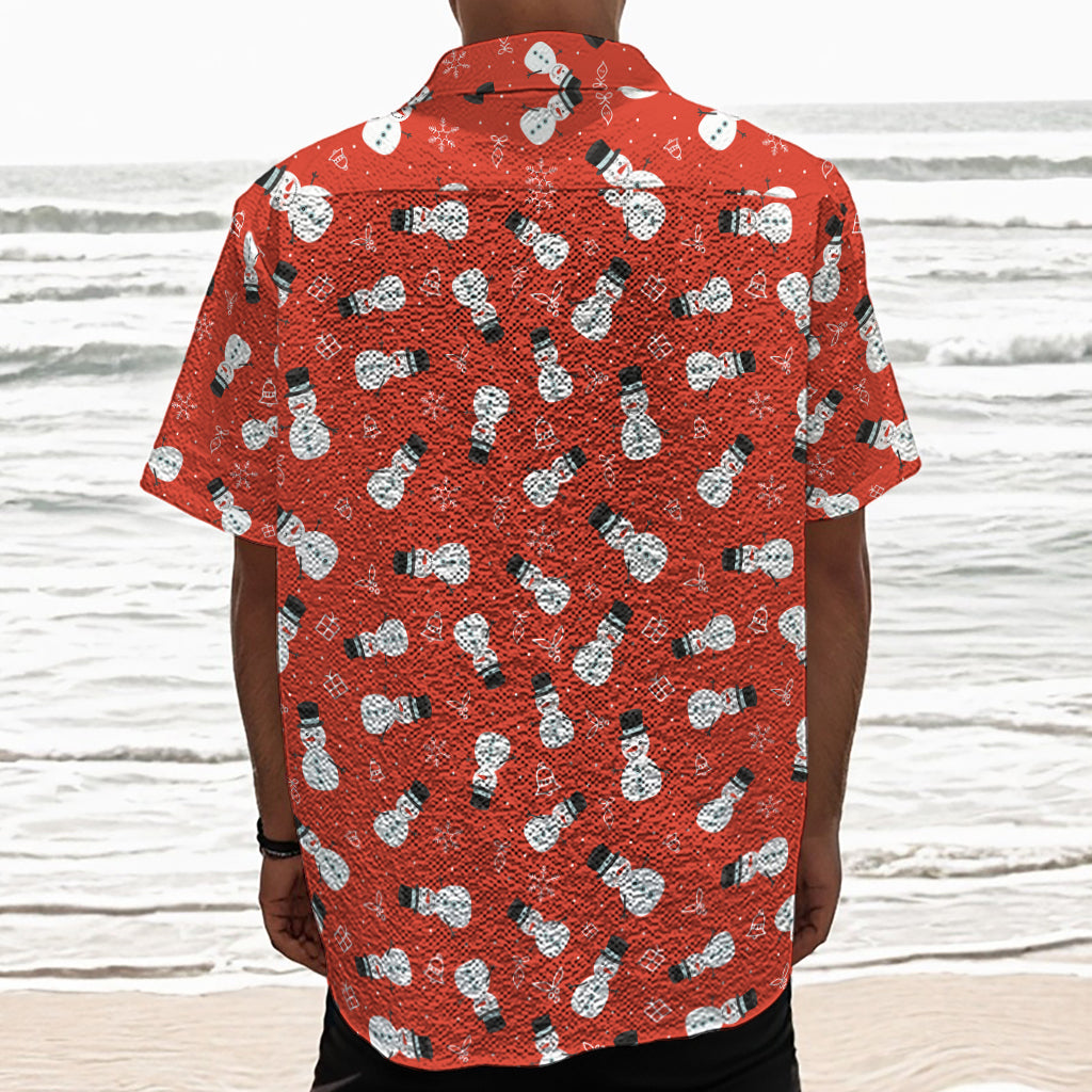 Christmas Snowman Pattern Print Textured Short Sleeve Shirt
