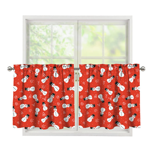 Christmas Snowman Pattern Print Tier Curtains