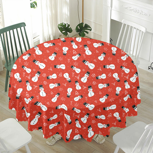 Christmas Snowman Pattern Print Waterproof Round Tablecloth