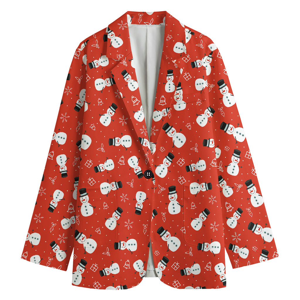 Christmas Snowman Pattern Print Women's Cotton Blazer