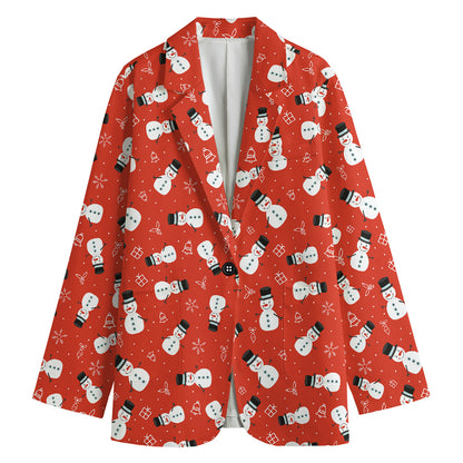 Christmas Snowman Pattern Print Women's Cotton Blazer