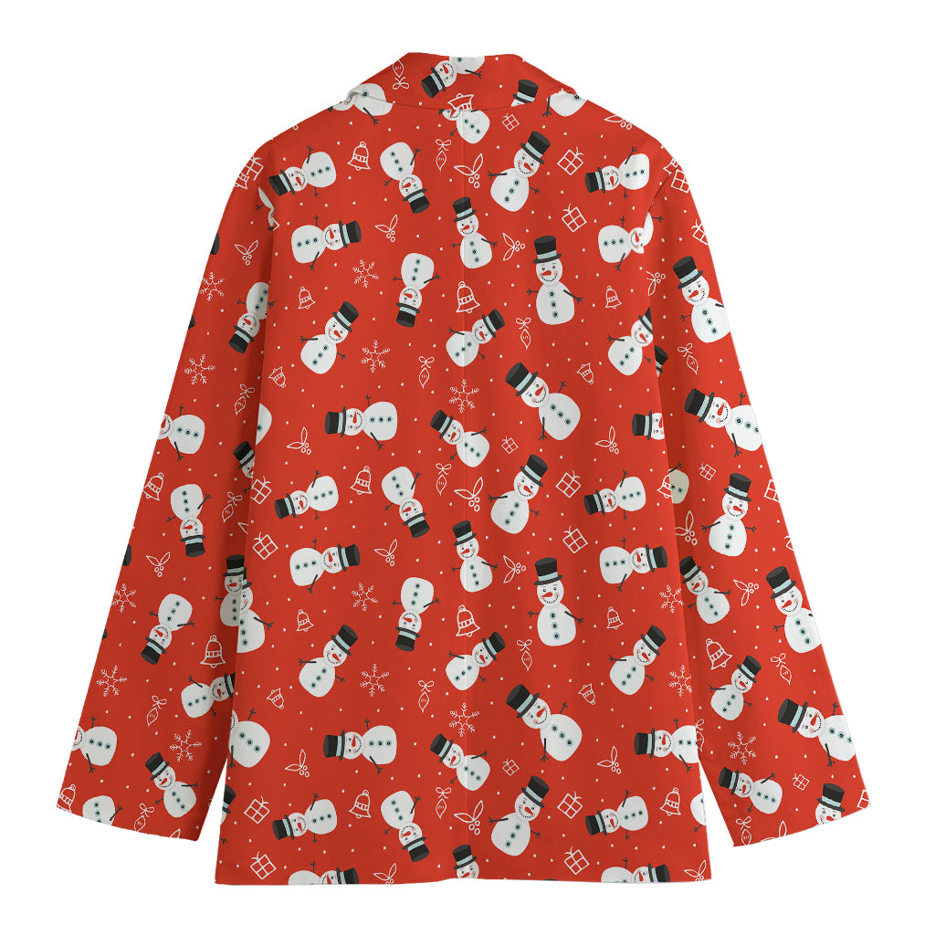 Christmas Snowman Pattern Print Women's Cotton Blazer
